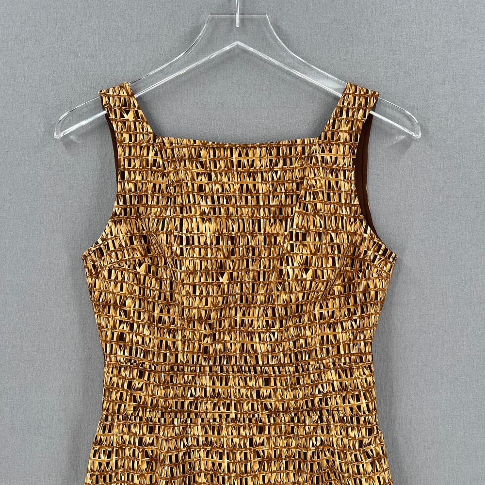 CHETTA B Vintage Dress Womens 4 Tan Brown Cotton Square Neck Sleeveless Sheath - Picture 9 of 16